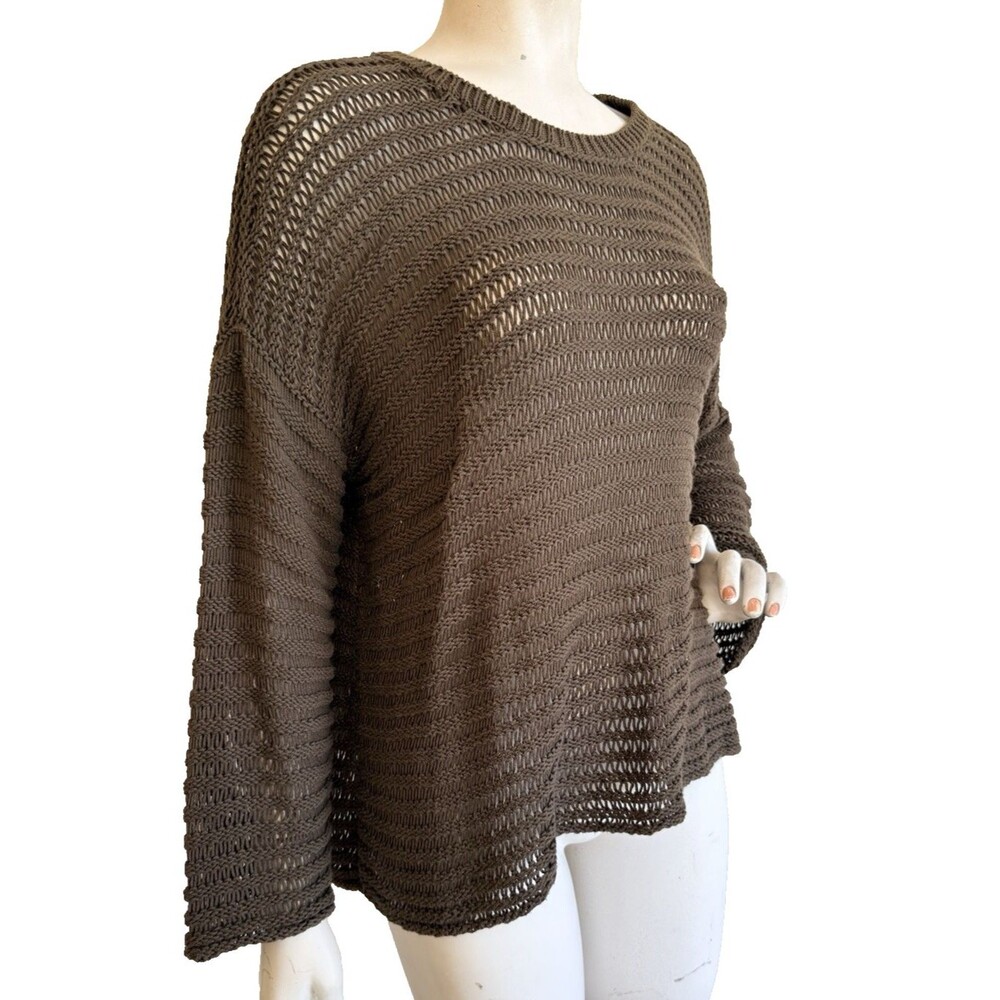 EILEEN FISHER Sweater Top Brown 100% Organic Cotton Long Sleeve Open Knit Size M